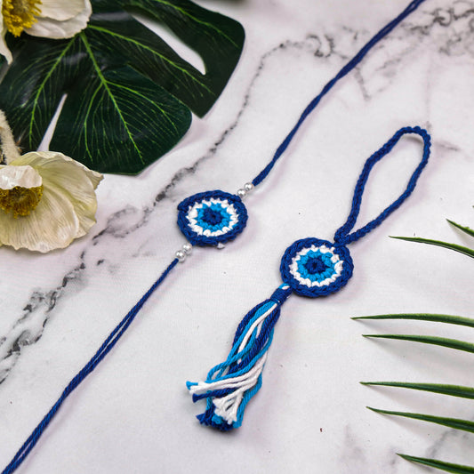 Evil Eye Macrame Lumba Rakhi Set For Bhaiya Bhabhi