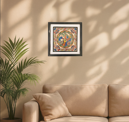Mayurmeen Bihar Madhubani Painting 10inch X 10inch with Frame