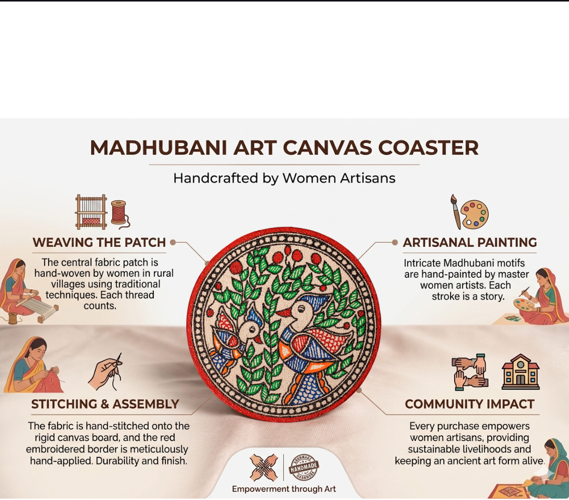 Madhubani Canvas Hand Painted Fish Coasters | Set of 2