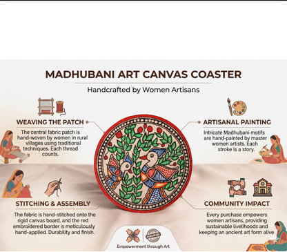 Madhubani Canvas Hand Painted Fish Coasters | Set of 2