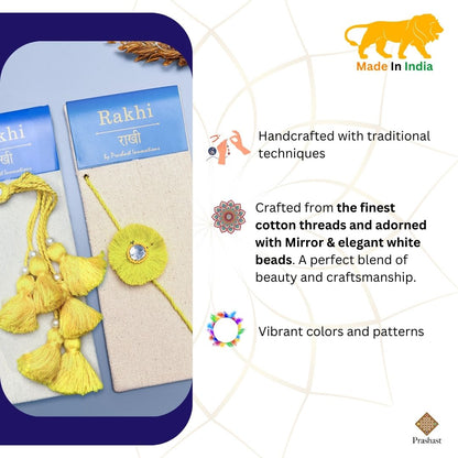 Lumba Rakhi For Bhaiya Bhabhi | Radiant Yellow Bead & Mirror
