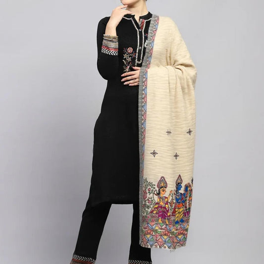 Cotton Madhubani Art Stole from Bihar with Printed Wedding - Marriage & Patterns in Bloom
