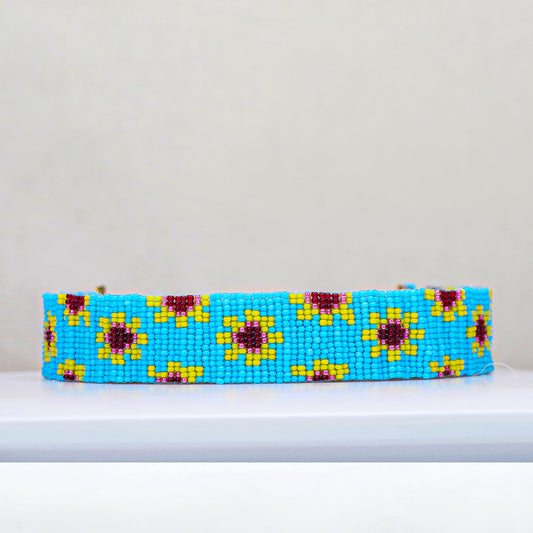 Sunflower | Handmade Blue Beaded Choker Necklace