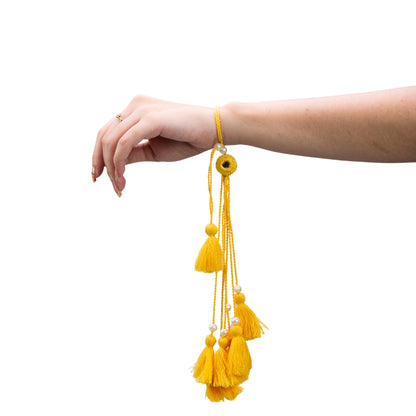 Lumba Rakhi For Bhaiya Bhabhi | Radiant Yellow Bead & Mirror
